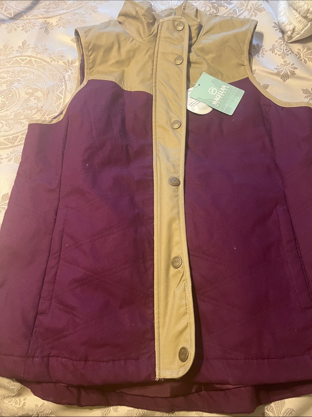 Magellan Outdoors Women's Purple Quilted Vest with Tan Trim